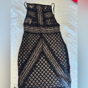 Lulu's Black and Cream Backless Lace Dress